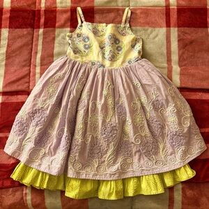 Floral Embroidered Kids Casual Dress - Yellow and Purple